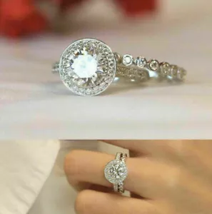 Rundschliff 3,10 kt Diamant Verlobungsring Set 14 kt Weißgold simuliert in Gr... - Bild 1 von 4