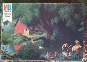 VTG Vintage 1975 MB Good Old Days 500 Piece Puzzle 4181  7 Old Swimming Hole - Picture 1 of 4