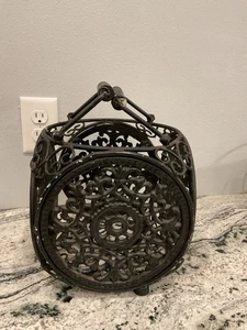 Vintage Cast Iron Large Basket Box Handles Candle Holder - Picture 1 of 6