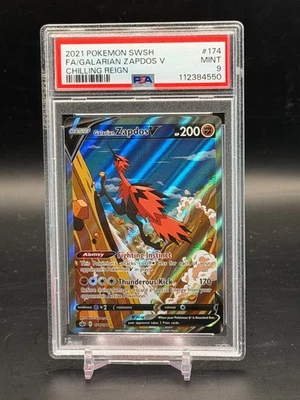PSA 9 MINT Galarian Zapdos V Full Art Chilling Reign Holo Pokemon 174/198 - Image 1 of 2