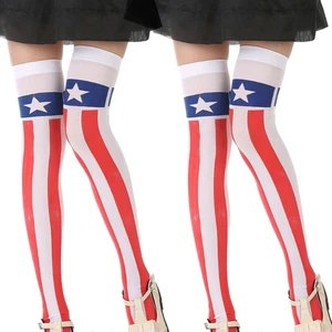 Women Star Striped Long Socks Over Knee Thigh High Stocking for Independence Day - Picture 1 of 7