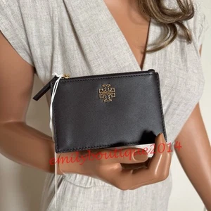 NWT Tory Burch 162990 Britten Soft Zip Card Coin Case Goat Leather Dark Mahogany - Picture 1 of 7