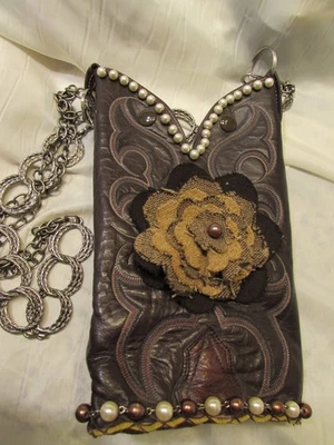 Cartera Bota Vintage Nocona Marrón Perla Cuero Bordado Hecha a Mano 11" Foto 1 de 4