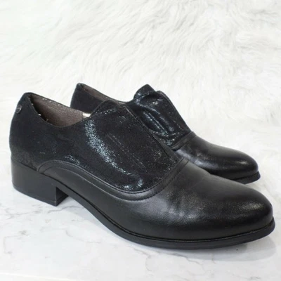 Mocasín Crown Vintage Jan Cuero Negro Metálico Sin Cordones Planos Talla 8 Foto 1 de 4