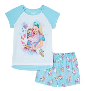 Jojo Siwa Girls Pajamas Blue Size 6/6X Colorful Graphics Top Shorts 2 Piece Set - Picture 1 of 10