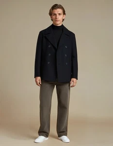 Men’s Wool Navy Blue Pea Coat XL - Picture 1 of 4