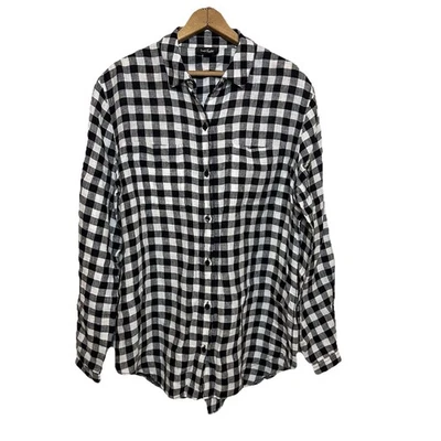 Camisa para mujer Lord & Taylor talla L 100 % lino negra blanca a cuadros con botones Foto 1 de 4