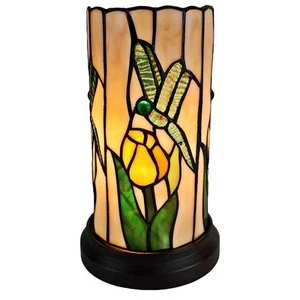 Tiffany Stil Akzentlampe 10" hoch Buntglas weiß gelb Libelle Vintage... - Bild 1 von 5