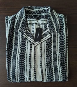 Express Men's Button Down Black White Striped Embroidered Shirt Size S - Picture 1 of 9