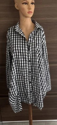 Cómoda Camisa para Mujer EE. UU. Botón Frontal Dobladillo Globo Lagenlook Talla Pequeña Foto 1 de 4