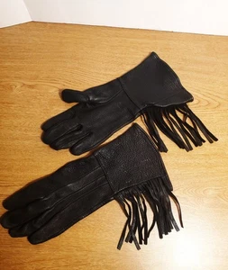 Churchhill Black Deerskin Leather Riding Gloves Fringed Gauntlet Made in USA - Picture 1 of 6