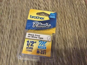 Brother P-Touch M-Tape 1/2 Zoll - SCHWARZ auf WEISS Band - M-231 NEU - Bild 1 von 2
