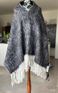 NUOVO! REPLAY XXL Sciarpa Poncho Cape Sciarpa di Lana 100% Lana Frange Soprabito - Foto 1 di 8