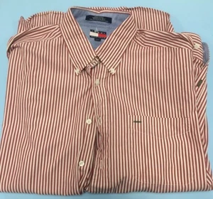 Tommy Hilfiger Long Sleeve Men's Shirt Size L Red & White striped Sh5 - Picture 1 of 3