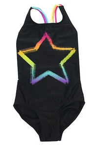 SO Black Star Multi Colorful Straps One-Piece UPF 50 Swimsuit Girls Kids XXS, XS - Picture 1 of 2