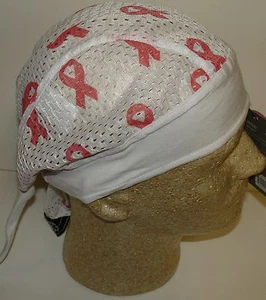 Premium White Vented Headwrap Durag Breast Cancer Awareness Ribbon Free Shipping - Picture 1 of 4