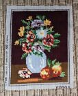 Pretty Vintage Completed Embroidered Tapestry. Vase Of Flowers