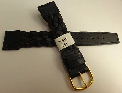 Hecho en Francia Marrón/Negro Trenzado Tejido 19mm Correa de Reloj Tono Dorado Hebilla Foto 1 de 4