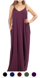NEU V-Ausschnitt Cami Maxikleid mit Seitentaschen lockere Passform - Large/XL/1X - Bild 1 von 14