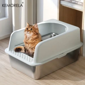 Semi-closed Stainless Steel Cat Litter Box with High Sided - Picture 1 of 24