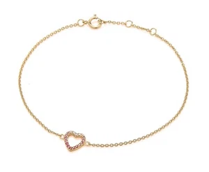 9ct Yellow Gold on Silver Pink Sapphire CZ Heart Ladies Bracelet 7.5" Adjustable - Picture 1 of 6