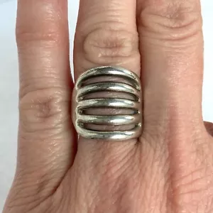 Vintage Sterling Silver 925 Signed Bell Trading 5 Row Wide Band Ring Size 6 - Picture 1 of 23