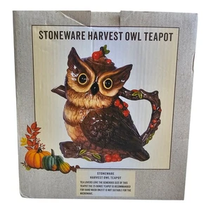Cracker Barrel Owl Teapot Fall Harvest Ceramic Autumn Woodland Countrycore READ - Picture 1 of 23