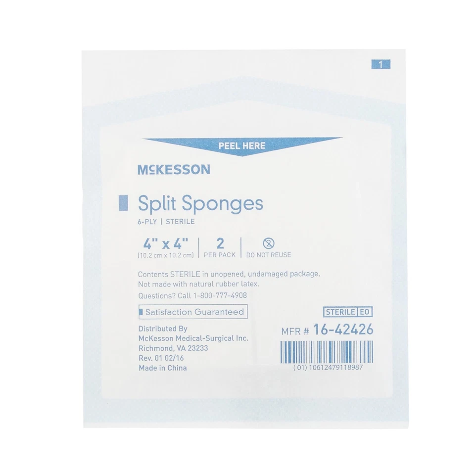 McKesson 16-42426 6-Ply I.V. Drain Split Sponges Dressing Sterile 4 " 50 Ct