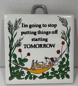 Ceramic Tile Trivet With Mouse Sleeping - Picture 1 of 4
