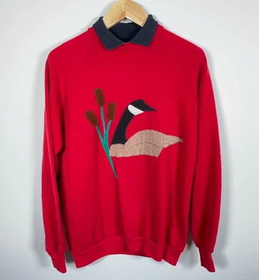 Sudadera De Colección Patrones de Vuelo Apliques de Ganso Adulto Mediana Roja Jerzees Etiqueta Años 90 Foto 1 de 4