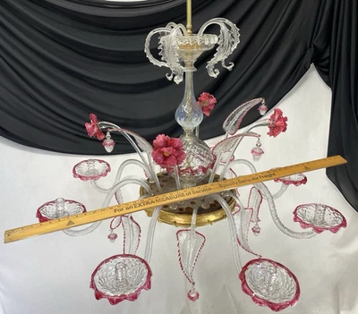 GRANDE Candelabro Antiguo Victoriano Arte Vidrio Murano VELA Rosa, Rojo Foto 1 de 4
