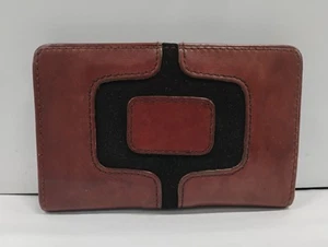 Angela Adams braune Leder-Geldbörse mit Doppelfaltung und Kreditkartenknöpfen und Druckknopf Made in USA - Bild 1 von 15