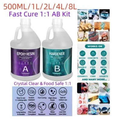 Crystal Clear Epoxy Resin 500ML 1L 2L 4L 8L Kit - Table Top Coating 1:1 AB Glue - Image 1 of 4