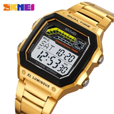 SKMEI Men Digital Watch Countdown LED Wristwatch Stainless Steel Males Watches - Image 1 of 4