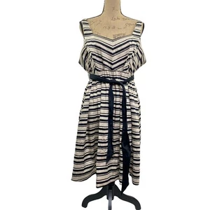 Motherhood Maternity Dress Pre-Pregnancy Size XL Stripes Belted Beige NEW - Picture 1 of 9