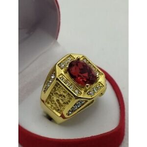 Bague dragon rouge gemme bijoux plaqué or inoxydable 18 carats amulette thaïlandaise taille 8