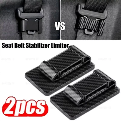 2PCS Carbon Fiber Car Seat Belt Stabilizer Limiter Auto Interior Accessories - Image 1 of 4