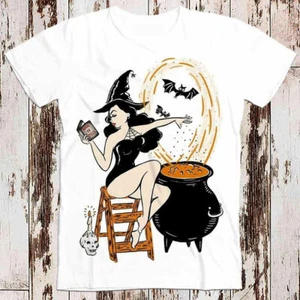 Halloween Witch Pin Up Vintage Retro Super Cool Best Gift Top Tee T Shirt 8816 - Picture 1 of 2