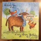 Farmyard Capers Animals ?Highland Cow & Hens-Farm-Birthday Card-Blank inside