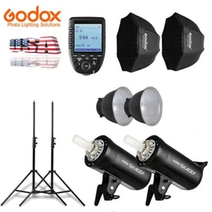 US 2X Godox SK400II Studio Flash+Xpro-O For Olympus+95cm Grid Softbox 2m Stand - Bild 1 von 12