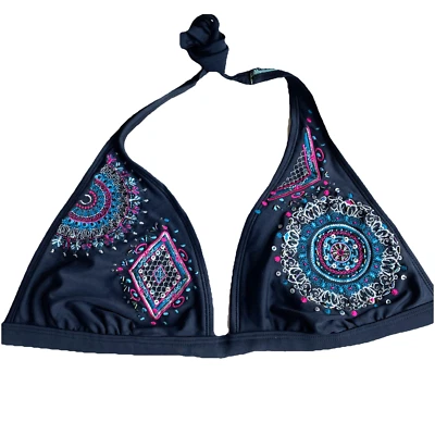 复古 Y2K MUDD 亮片游泳比基尼上衣女式 XL 码彩色度假胜地 — 第 1/4 张图片