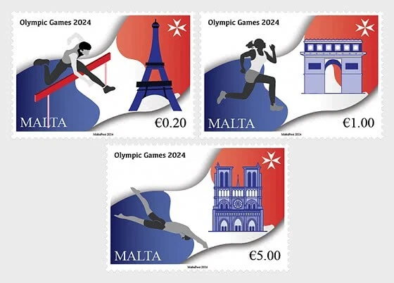 Malta 2024 Olympic Games PARIS sport Hurdle Eiffel Tower Athletic Swimming 3v Foto 1 de 1