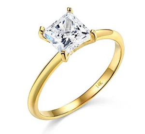 Anillo de compromiso de boda solitario princesa de 1 quid oro amarillo 14 K real - Imagen 1 de 3