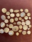 Vintage Shell Buttons, 38 Mother Of Pearl Buttons Sewing Carved Shells THT