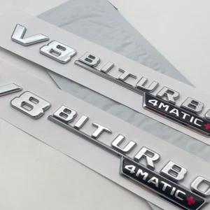 Chrome V8 BiTurbo 4Matic + Plus Emblem Side Fender Badge For AMG GLC63 - Picture 1 of 3
