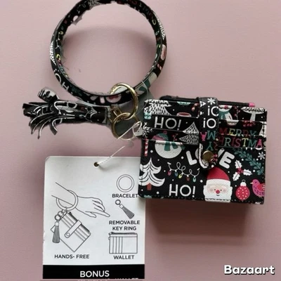 Новый рождественский кошелек с ремешком бумажник и кольцо для ключей снеговик Санта праздничная елка - Изображение 1 из 4
