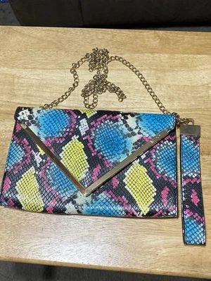 Aldo змея печать застежки сумочки конверт через плечо сумка цветной желтый розовый черный - Изображение 1 из 4