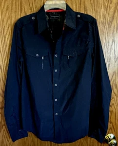 Sovereign Code Black Long Sleeve Snap Front Shirt 2 Pockets Men's Sz S Slim Fit - Picture 1 of 9