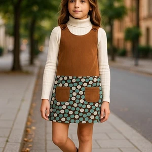 Maglione Beau Beaux bambina taglia 12 blu marrone reversibile stampa mela per autunno - Foto 1 di 8