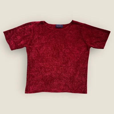 Denim & Co Sweater Women's Large Chenille Pullover Short Sleeve Red Holiday Top - Image 1 of 4
